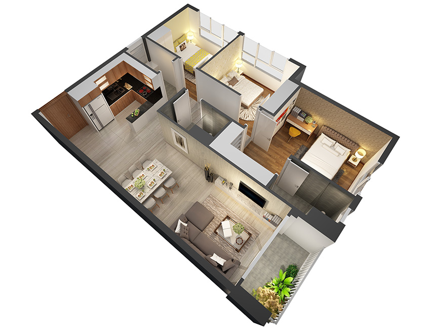 Căn hộ 3PN - 94.05m 3D